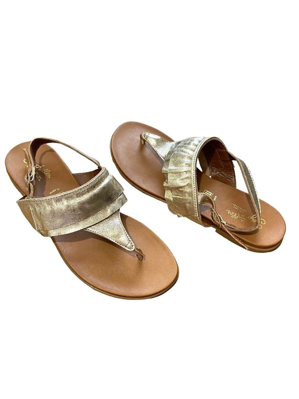 Anthropologie Seychelles Metallic Gold Leather Thong Sandals Italy Womens Sz 6M